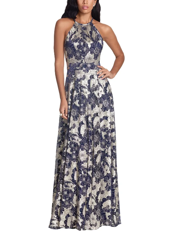 Petites Womens Metallic Crinkled Evening Dress Tunics Sophisticated sleek