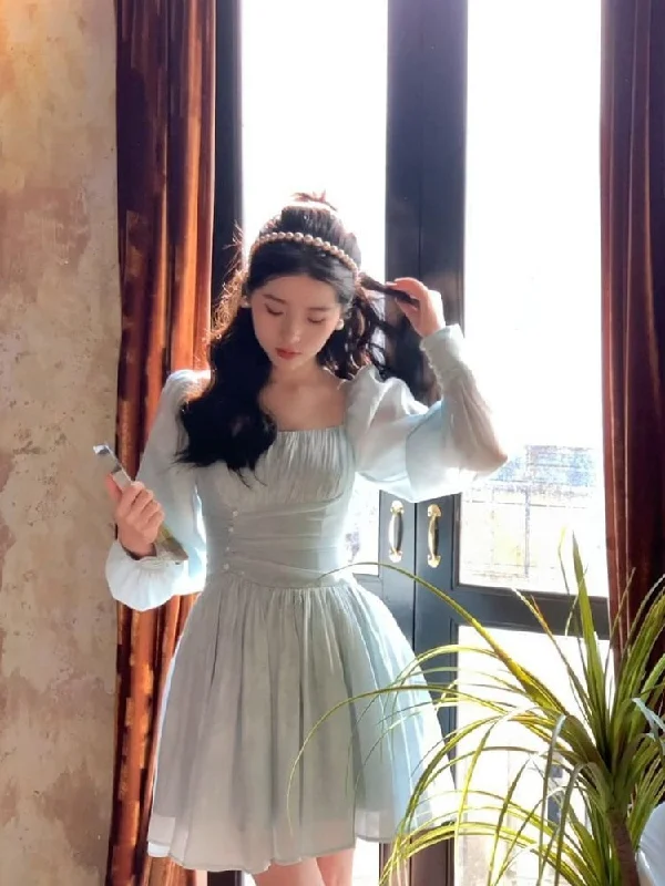 Yipinpay Spring French Elegant Short Party Dress Pure Color Fairy Mini Dress Casual Long Sleeve Korean Fashion Dress Woman Design Tunics Occasion special
