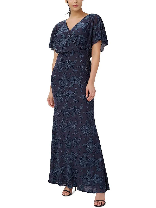 Womens Embroidered Burnout Evening Dress Floral Print girly