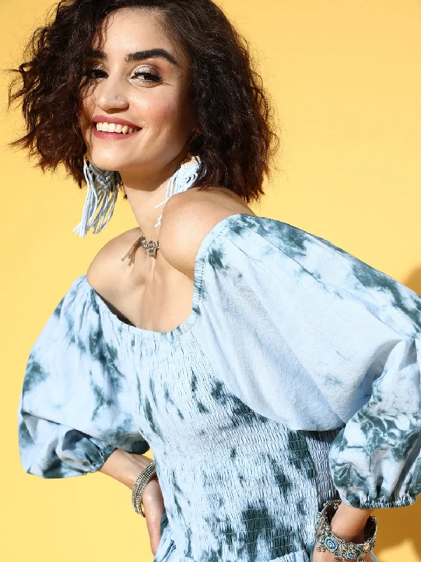 Blue Tie and Dye Dress Tunics Sophisticated sleek
