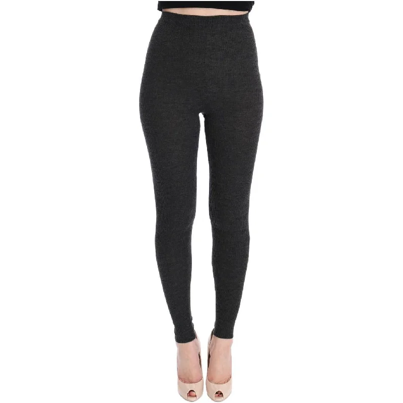 Dolce & Gabbana Elegant Gray High-Waist Wool Tights Pants Comfy Athletic Pants