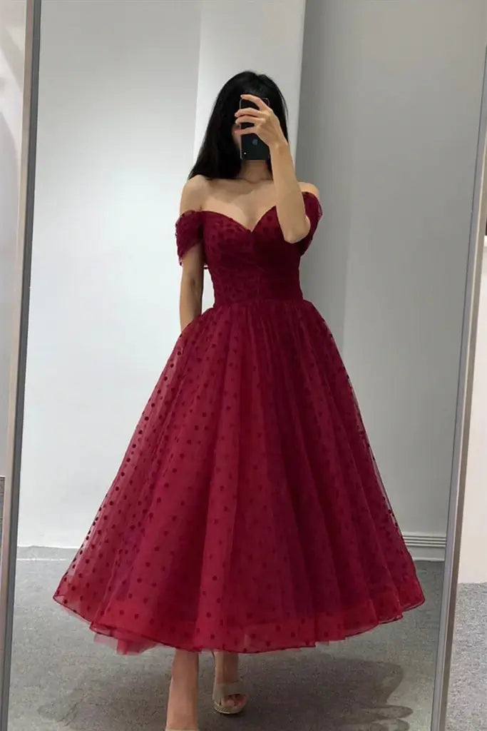 Elegant Burgundy Evening Dresses Prom,A Line Party Dress,Off Shoulder Gala Dresses Tunics Winter warm