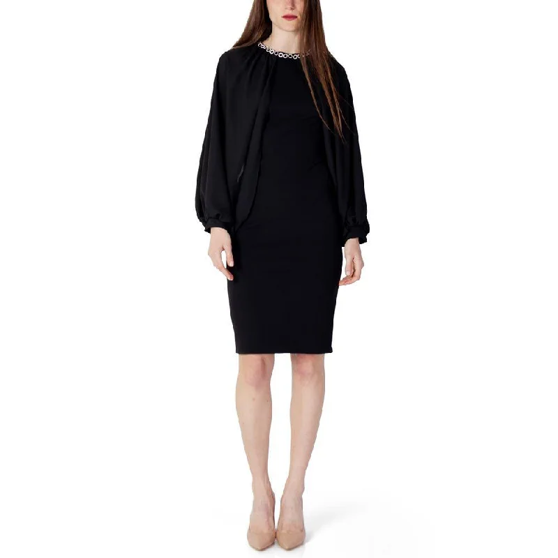 Rinascimento Black Polyester Dress Tunics Summer linen