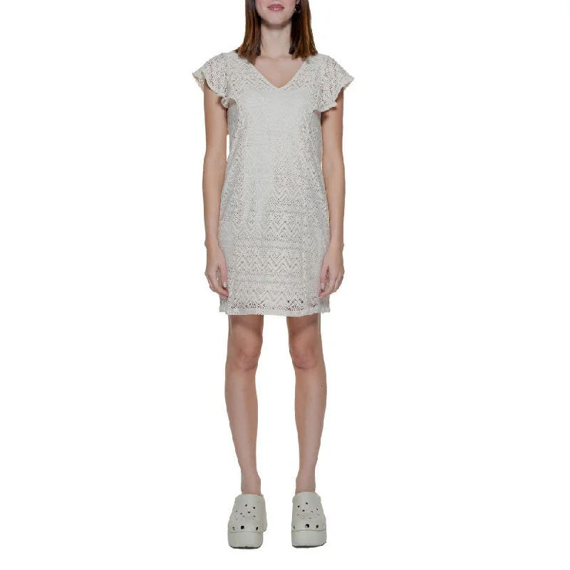 Vero Moda Beige Polyester Dress Tunics Wedding white