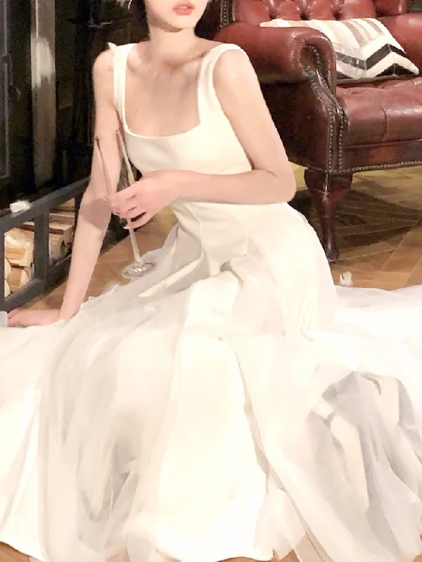 Yipinpay Elegant Strap Midi Dress Women Solid Fairy Evening Party Dress Office Lady Sleeveless One Piece Dress Korean 2023 Summer Tunics Silk luxurious