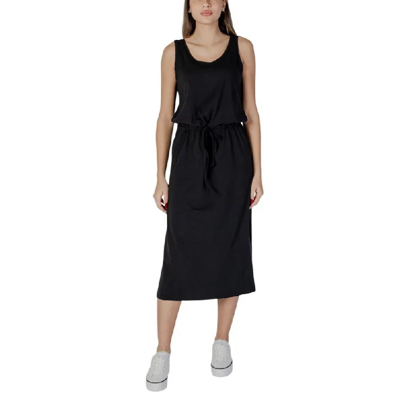 B.Young Black Cotton Dress Maxi Flowy Bohemian