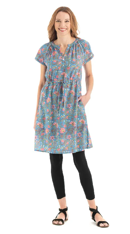 Padma Dress-sky-org.cotton blockprint Halter Neckline Beach