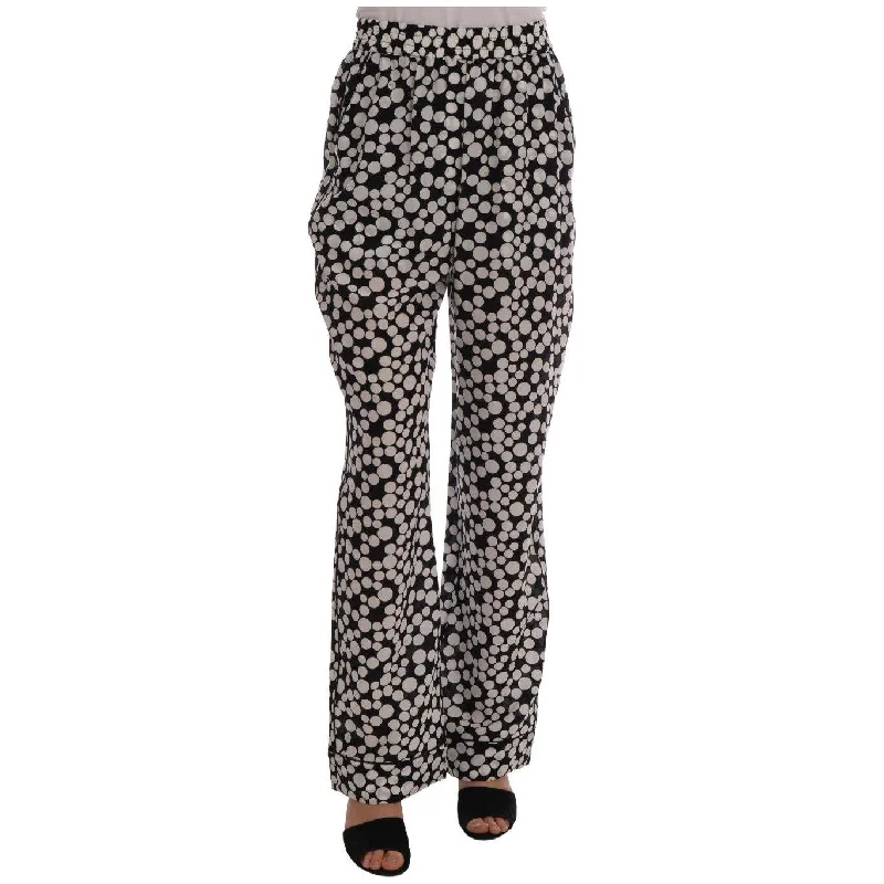 Dolce & Gabbana Elegant Polka Dot Silk High-Waist Pants Chic Wool Trousers
