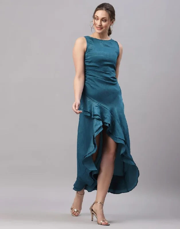 Teal Ruffled Party Dress Tunics Versatile stylish