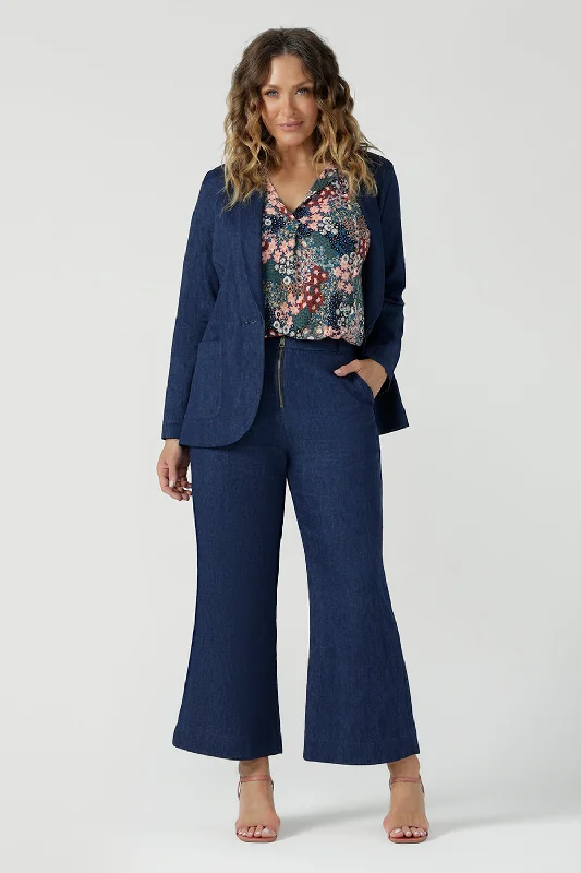 Dutton Petite Pant in Vintage Denim Elegant Palazzo Trousers