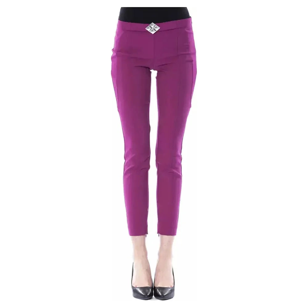 BYBLOS Purple Polyester Women Pants Modern Stretch Trousers
