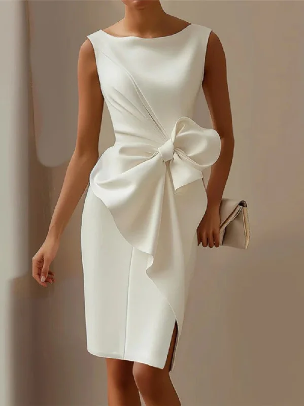Elegant Sleeveless Bow Slim Party Dress Tunics Modern contemporary