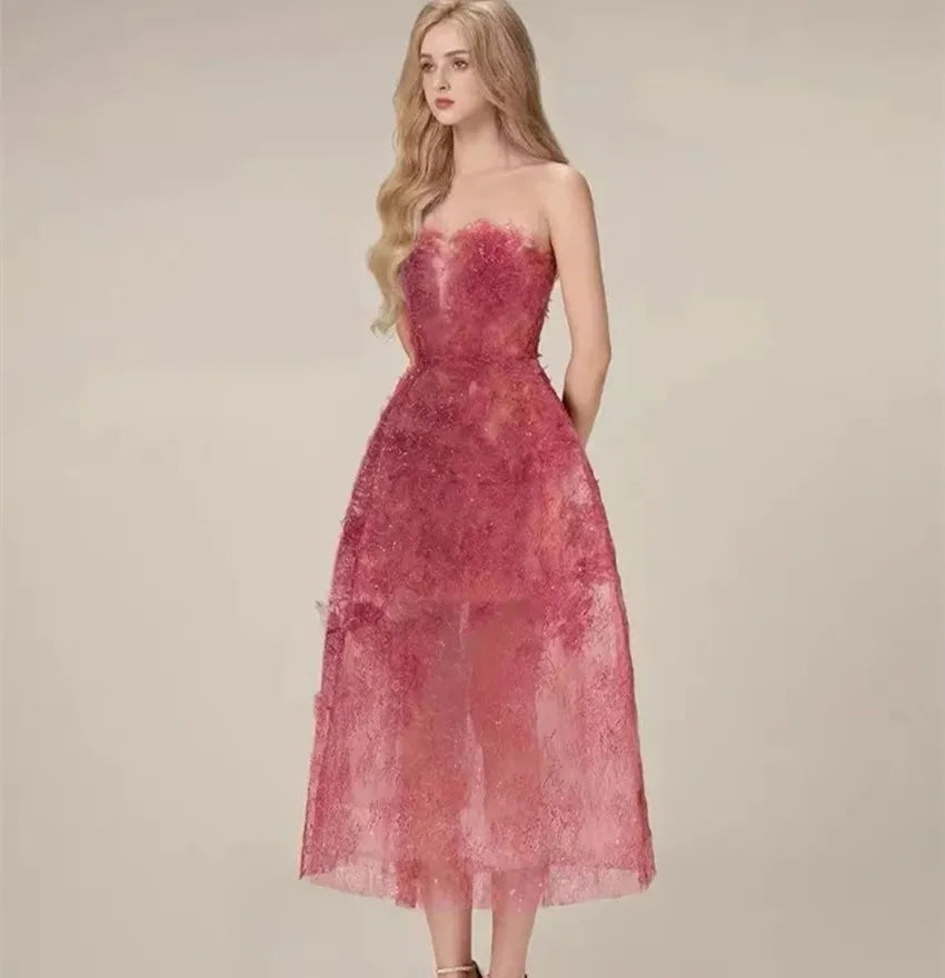 Cinessd Luxury Runway Women's Party Dress Fashion Designer Summer O Neck Sleeveless Patchwork Lace Mesh Floral Sequin Prom Long Vestidos Tunics Luxurious premium