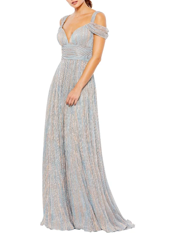 Womens Metallic Maxi Evening Dress Tunics Chic fashionable