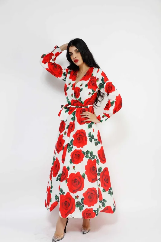 SLIT ROSE SEXY LONG DRESS 1073MS Boatneck Modish Everyday