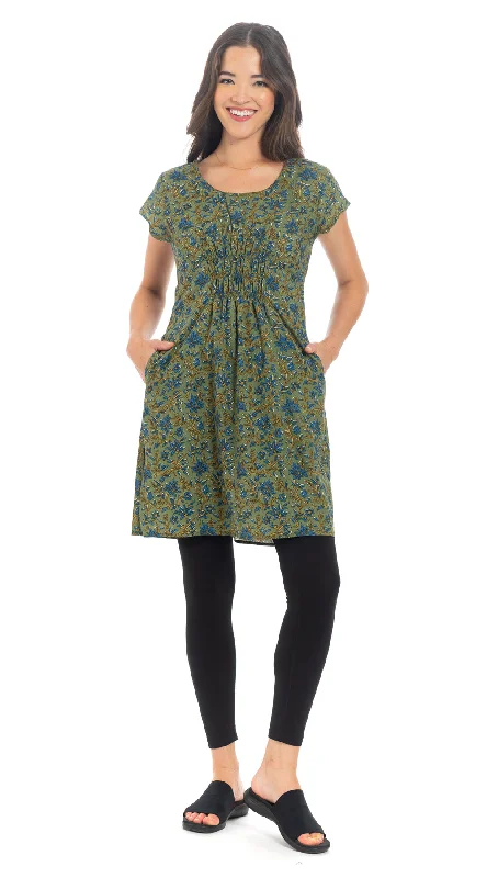 Olivia Dress - khaki - org.cotton blockprint Casual Short Summer