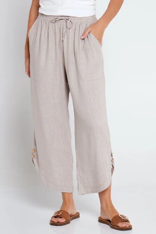 Cartia Linen Pants - Beige Classic Bootcut Trousers