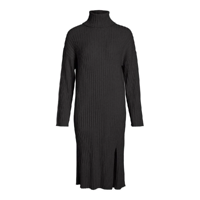 Vila Clothes Gray Nylon Dress Turtleneck Warm Winter