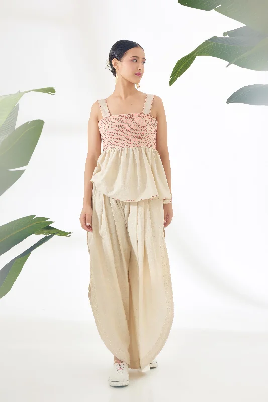 Cream Hand Woven Murshidabad Cotton Slit Pant Fashionable Jogger Pants