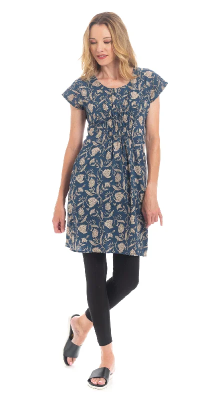 Olivia Dress - sapphire blockprint - org.cotton Tunics Trendy modern