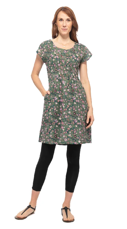 Olivia Dress - olive blockprint - org.cotton Elegant Long Evening