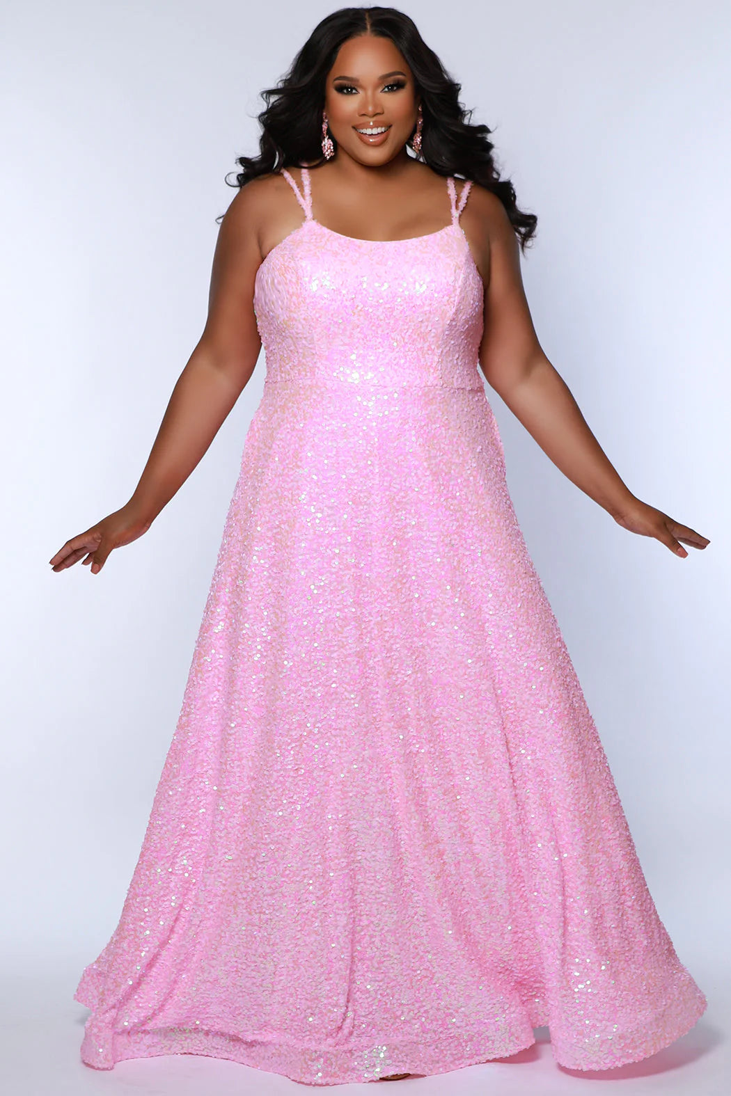 Sydneys Closet SC7365 Long Prom Dress Plus Size Sequin Scoop Neckline Pockets Formal Gown Tunics Exclusive limited