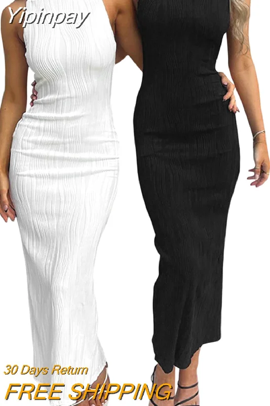 Yipinpay Women Spaghetti Strap Sleeveless Dress Evening Party Summer Clothes 2023 Sexy Backless Slit Party Dress Nightclub Streetwear Square Neckline Feminine