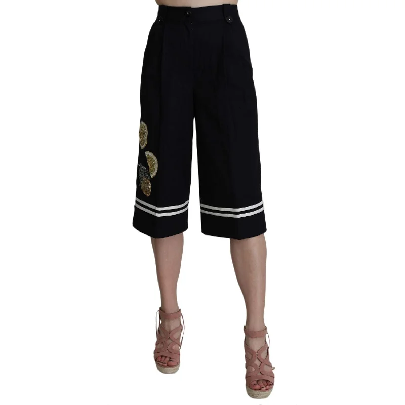 Dolce & Gabbana Elegant High Waist Black Cotton Pants Stylish Elastic Waist Pants