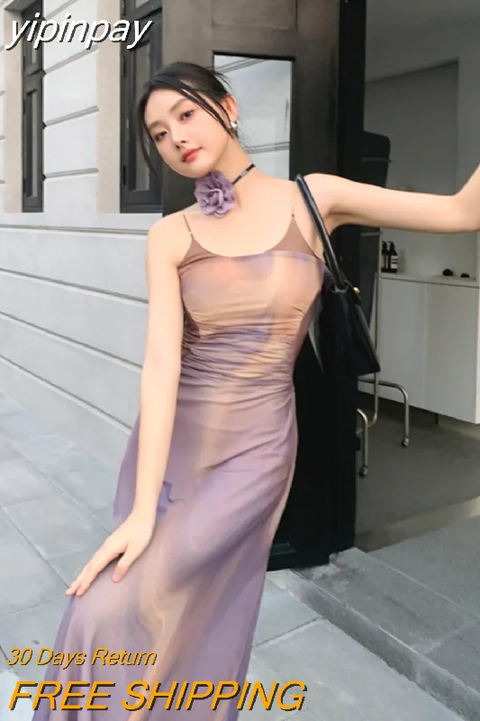 yipinpay Dress Womens Straps Dress Tie-dyed Sleeveless Fashion Y2K Suspender 2023 Female Summer Temperament Elegant Party Dress Bodycon Fitted Nightout
