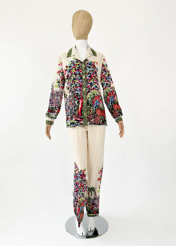 Vintage Moschino 1997 Tropical Print Pant Suit Relaxed Linen Pants