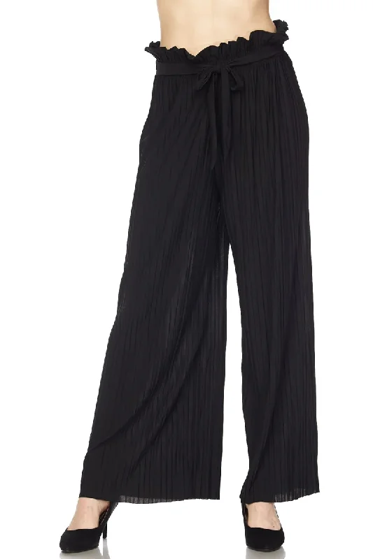 Tie Front Pleated Pant in Black High-Waist Trousers