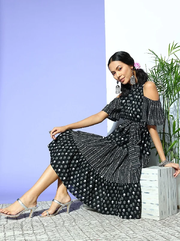 Black Ethnic Motifs Indie Gal Dress Tunics Corduroy durable