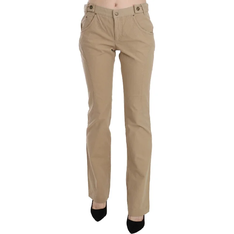 Just Cavalli Beige Mid Waist Straight Leg Pants Cozy Fitted Pants