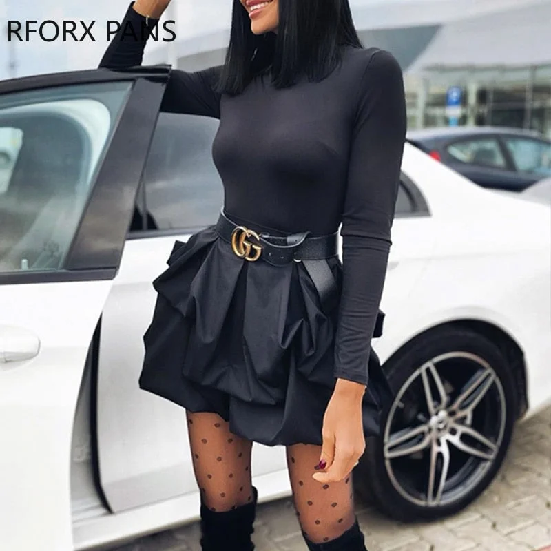 Yipinpay Long Sleeve Mini Bud Dress Party Dress Black Dress Women Dress Tunics Gym athletic