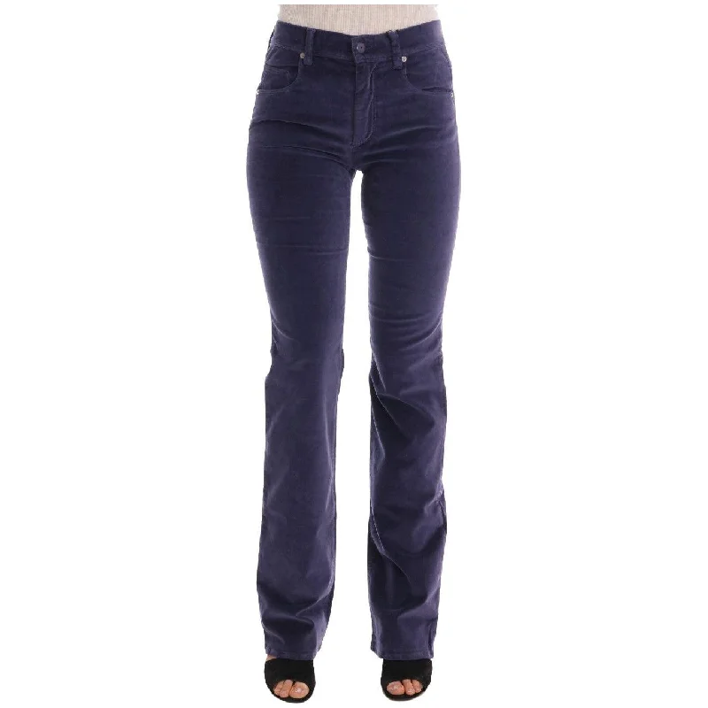 Ermanno Scervino Chic Purple Corduroy Bootcut Flare Pants Stretch Fit Pants