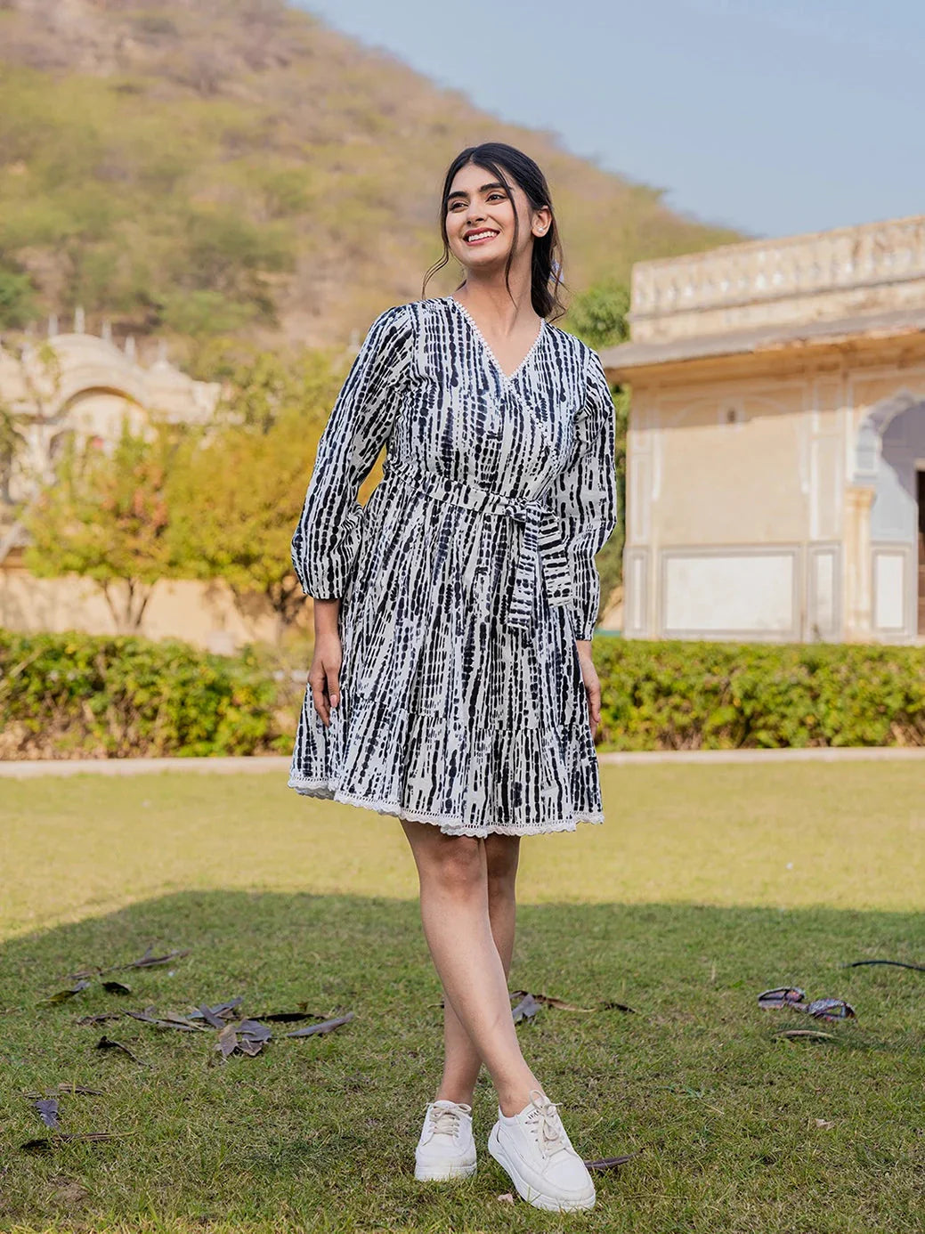 Black And White Pure Cotton Tie Dye Less Border Tassels Were Dress Tunics Mesh breathable