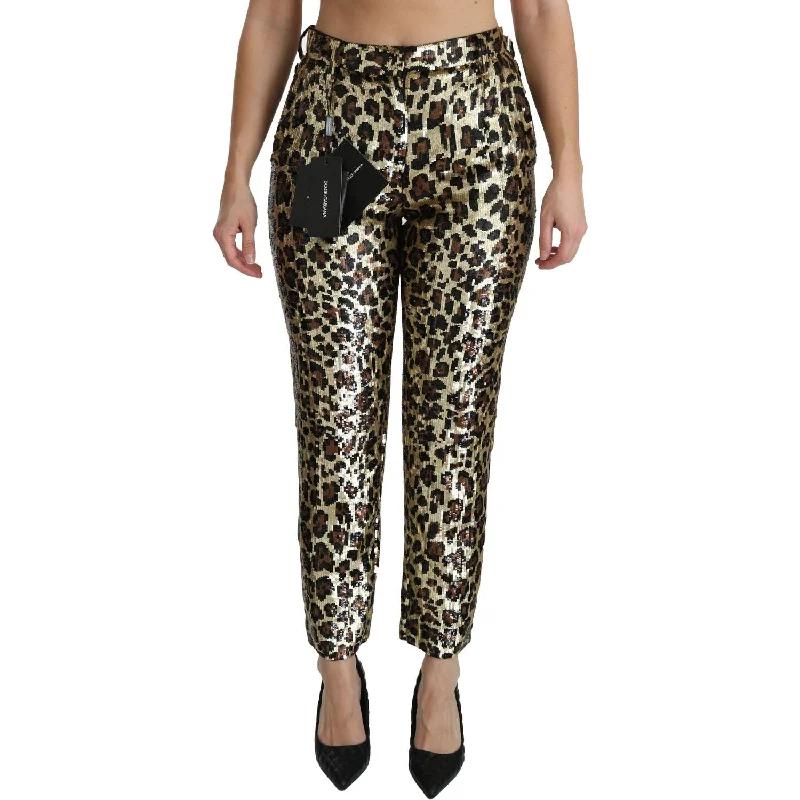 Dolce & Gabbana Chic High Waist Leopard Sequin Pants Stretch Fit Pants