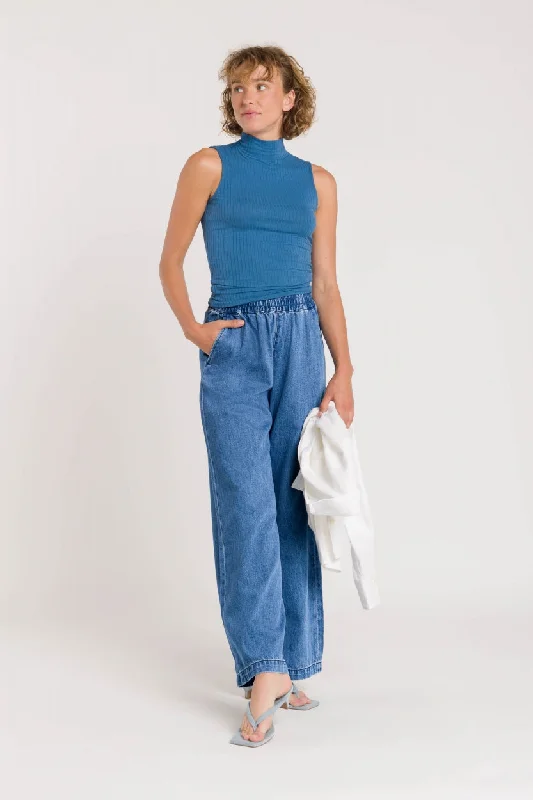 Noriko Pants Quennell Mid Used Blue Trendy High-Waist Trousers