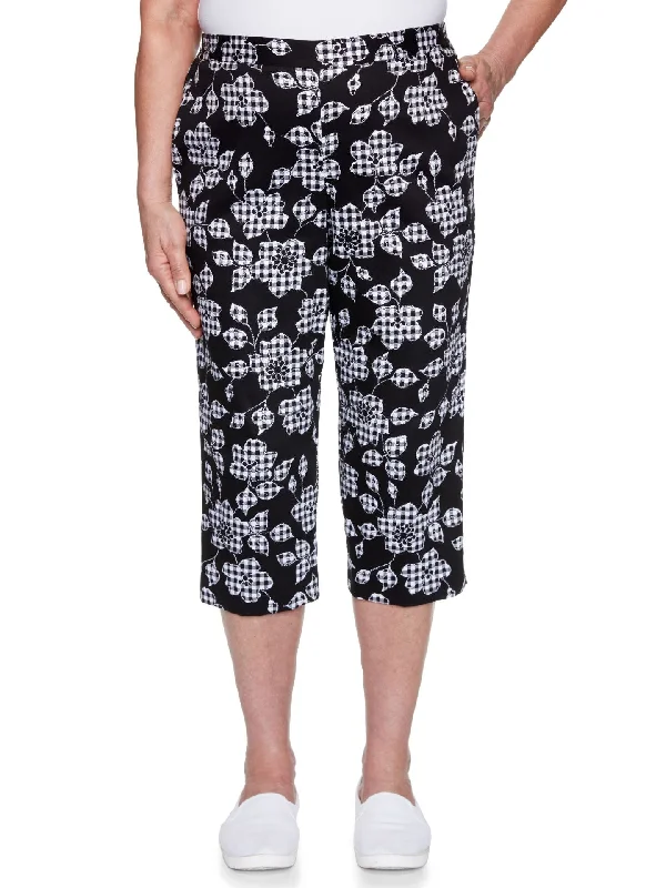 Checkmate Floral Check Capri Pants Slim-Fit Khaki Pants