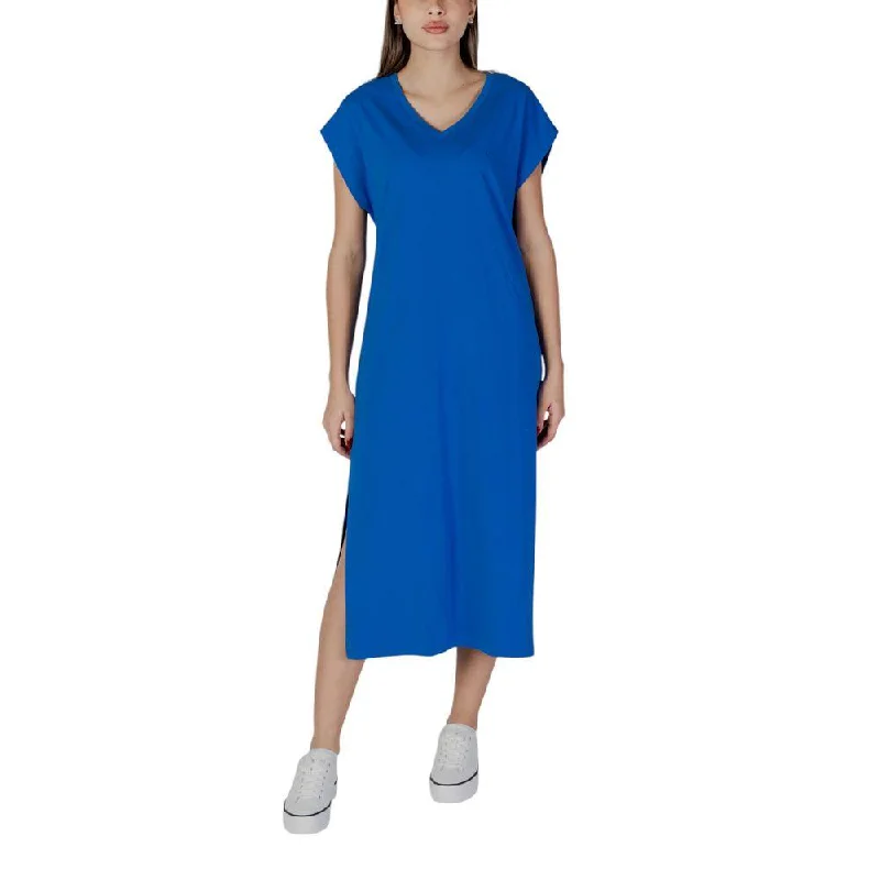 B.Young Blue Cotton Dress Shift Classic Vintage