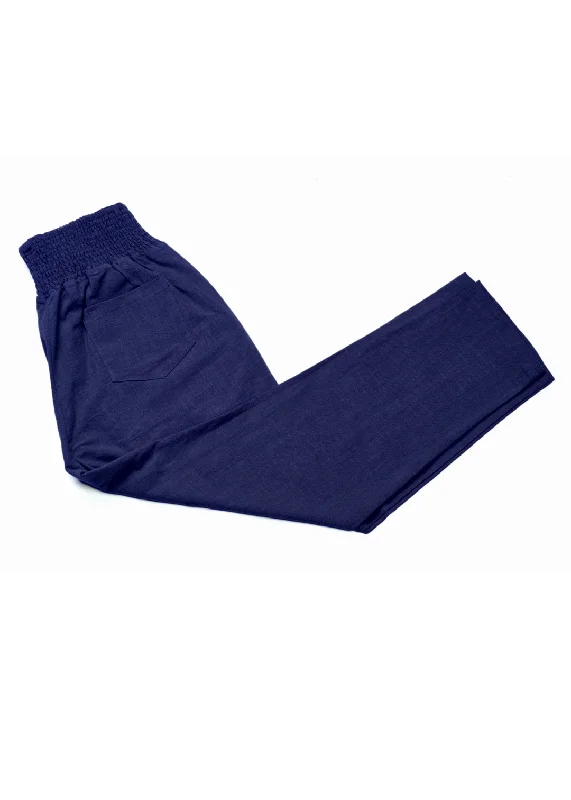 Adult Plus Size Transitional Maternity Smocked Linen Pant - Navy Casual Sweatpants Style
