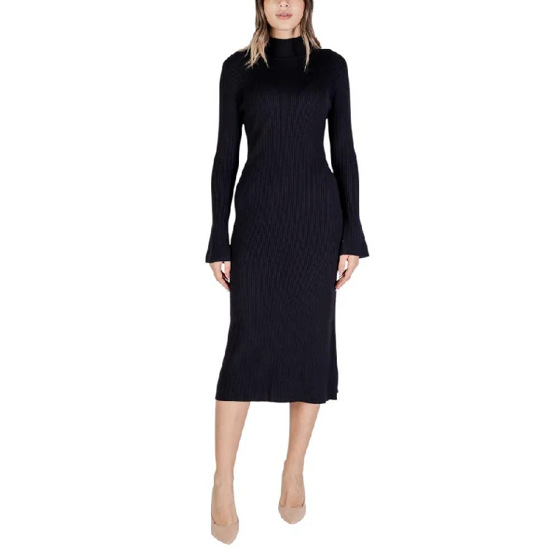 Sandro Ferrone Black Viscose Dress Tunics Summer linen
