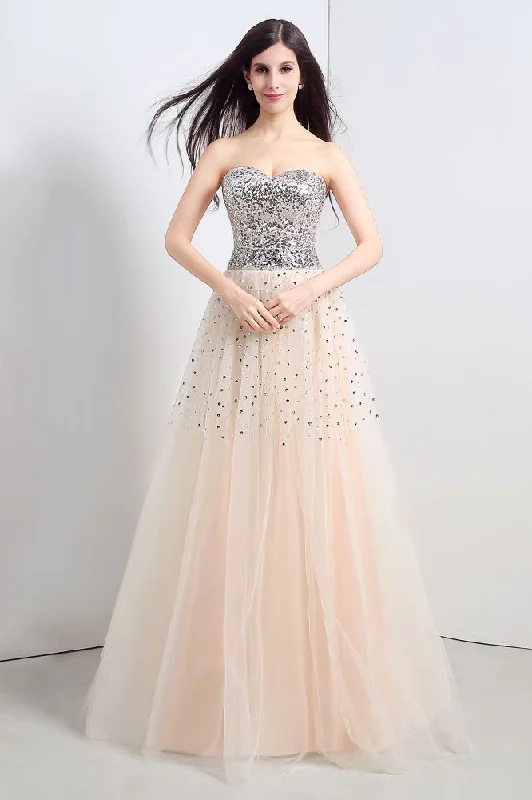 A-line Strapless Tulle Party Dress With  Sequined Bodycon Fitted Nightout