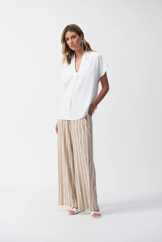 Striped Silky Knit Wide-Leg Pants Casual Track Pants