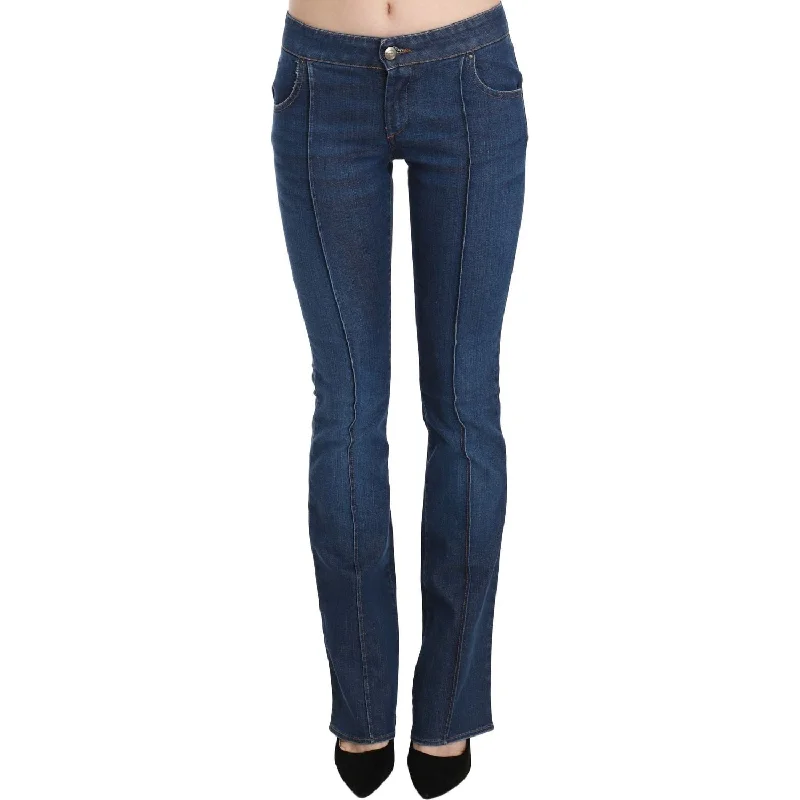 Just Cavalli Chic Blue Washed Boot Cut Denim Pants Trendy Wide-Legged Trousers