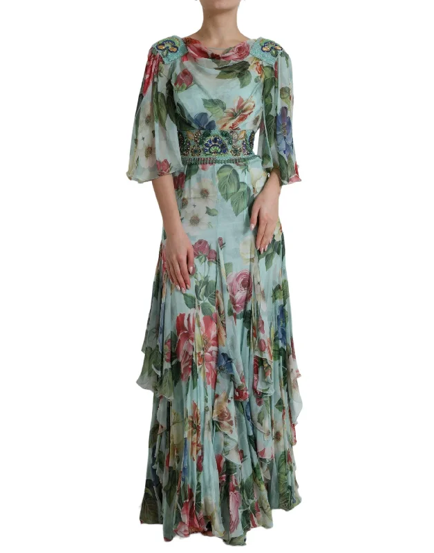 Dolce & Gabbana Elegant Floral Silk Long Dress Tunics Luxurious high-end