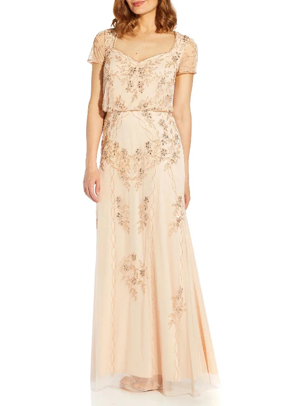 Womens Beaded Maxi Evening Dress Floral Print girly