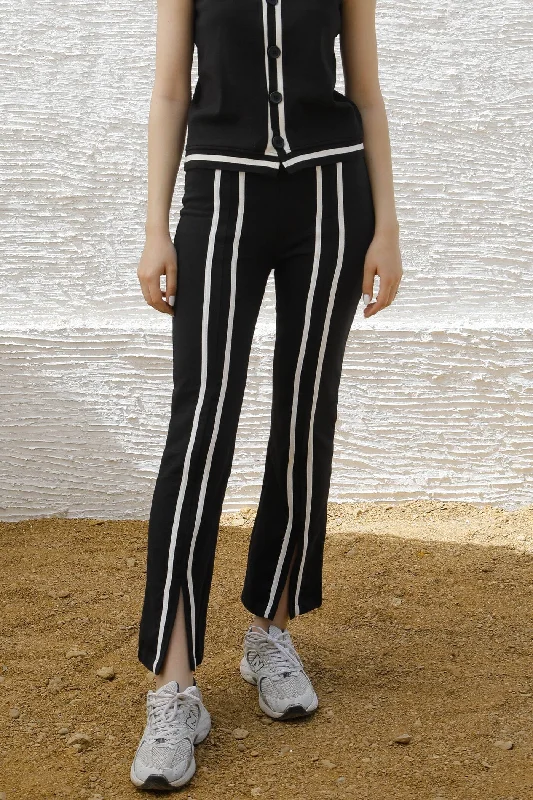 Contrast Pants with Slit Fashionable Button-Up Pants