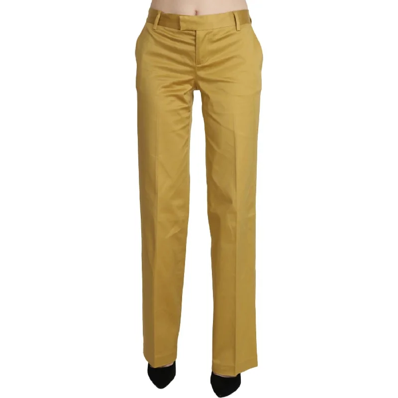Just Cavalli Mustard Mid Waist Tailored Cotton Pants Comfortable Pleated Pants