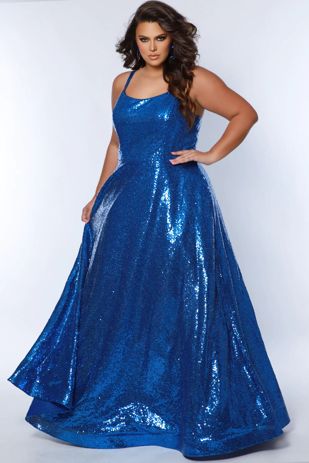 Sydney's Closet SC7387 Long Prom Dress Plus Size Sequin A-Line Scoop Neck Formal Gown Pageant Tunics Formal black